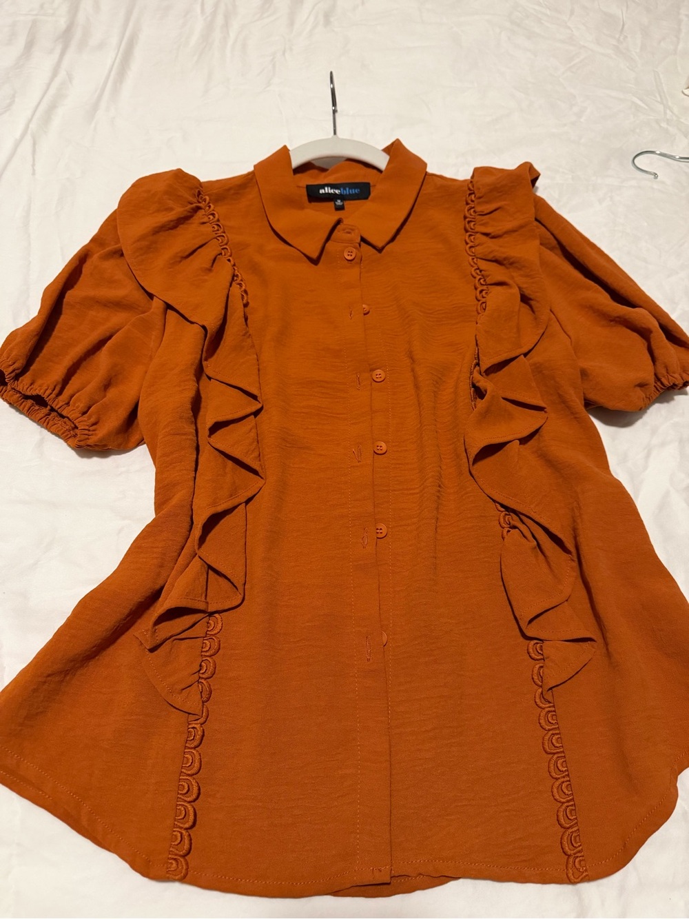 Alice Blue Rust Orange Ruffle Button-Front Blouse